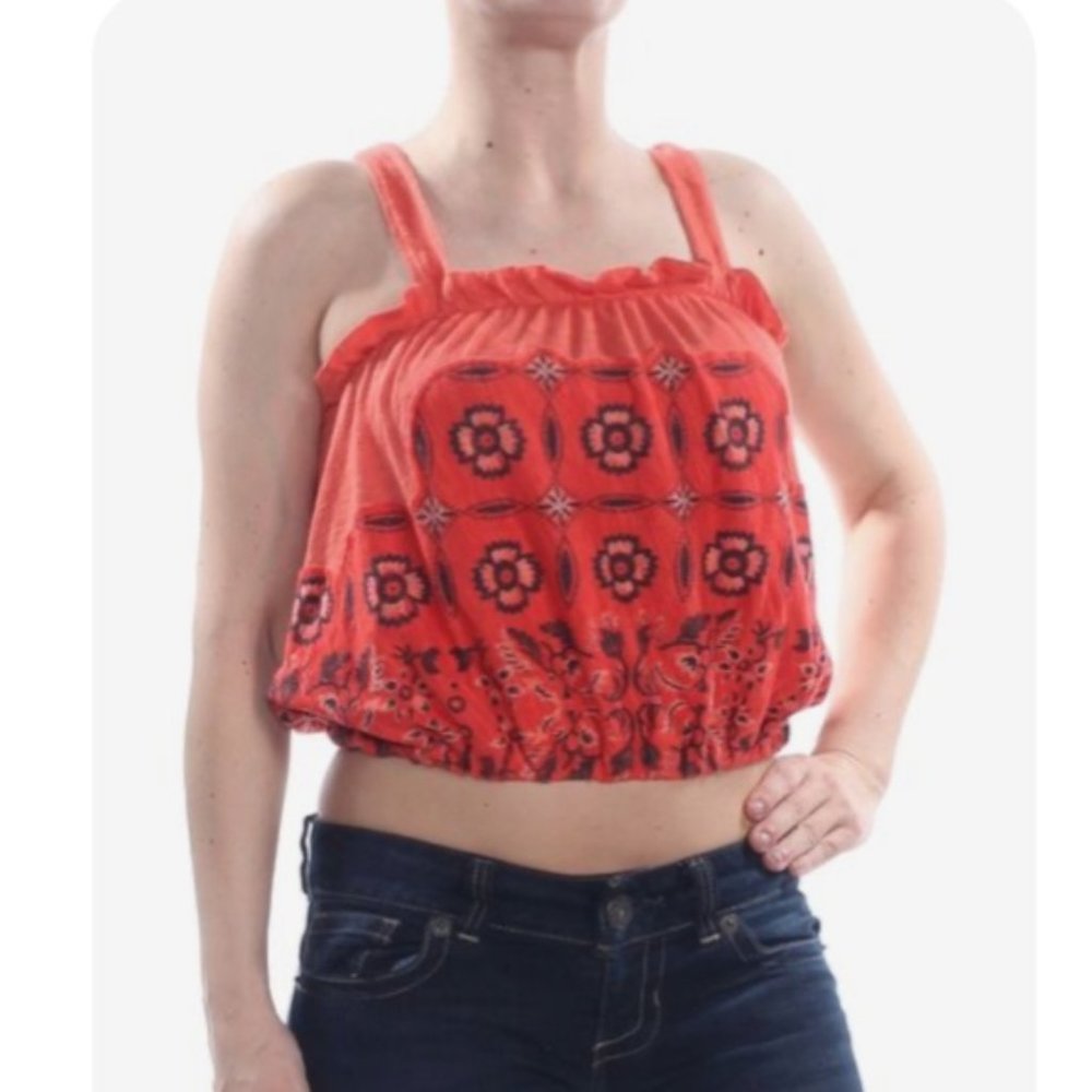 Free People Orange Elastic Crop Top Tank